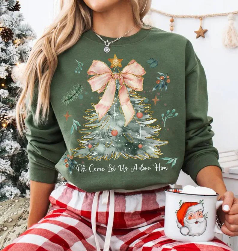 Bow Christmas Tree Oh Come Let Us Adore Him