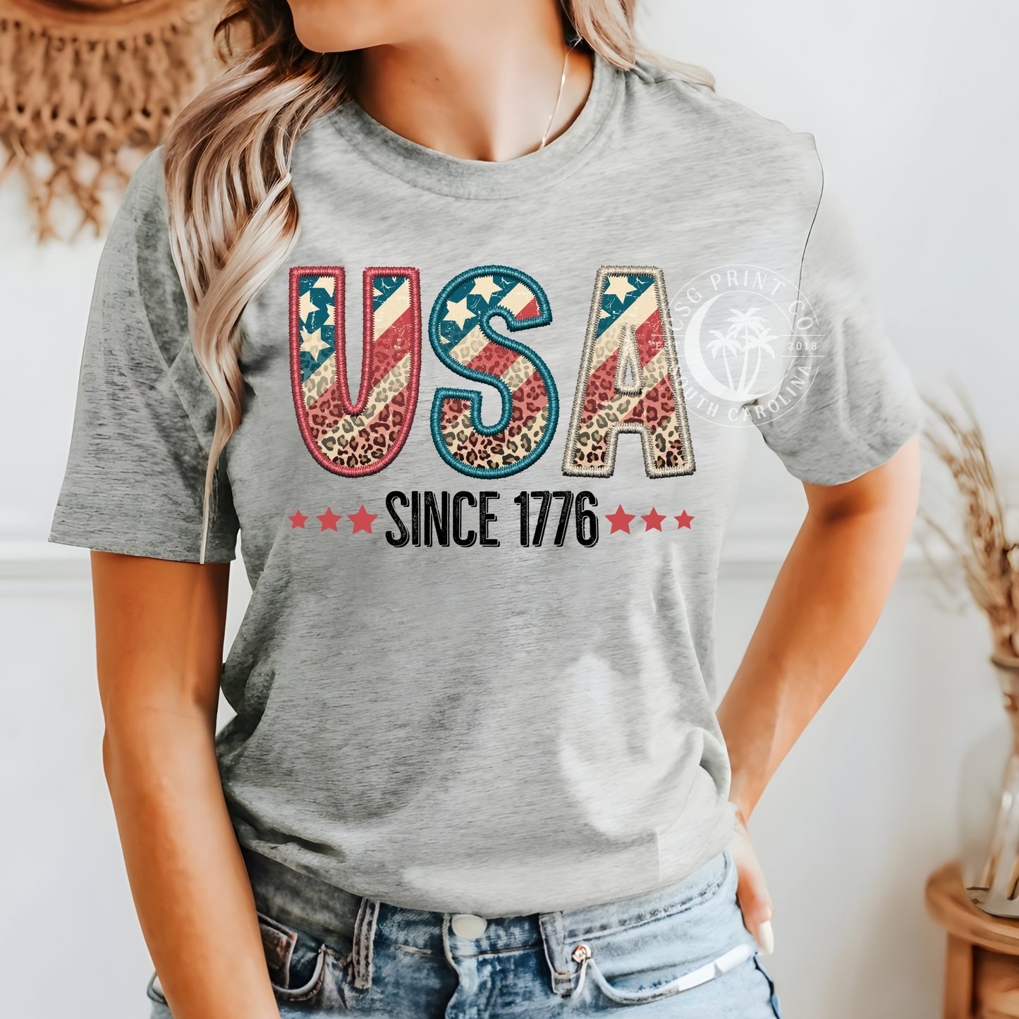 USA Since 1776-Leopard Faux Embroidery