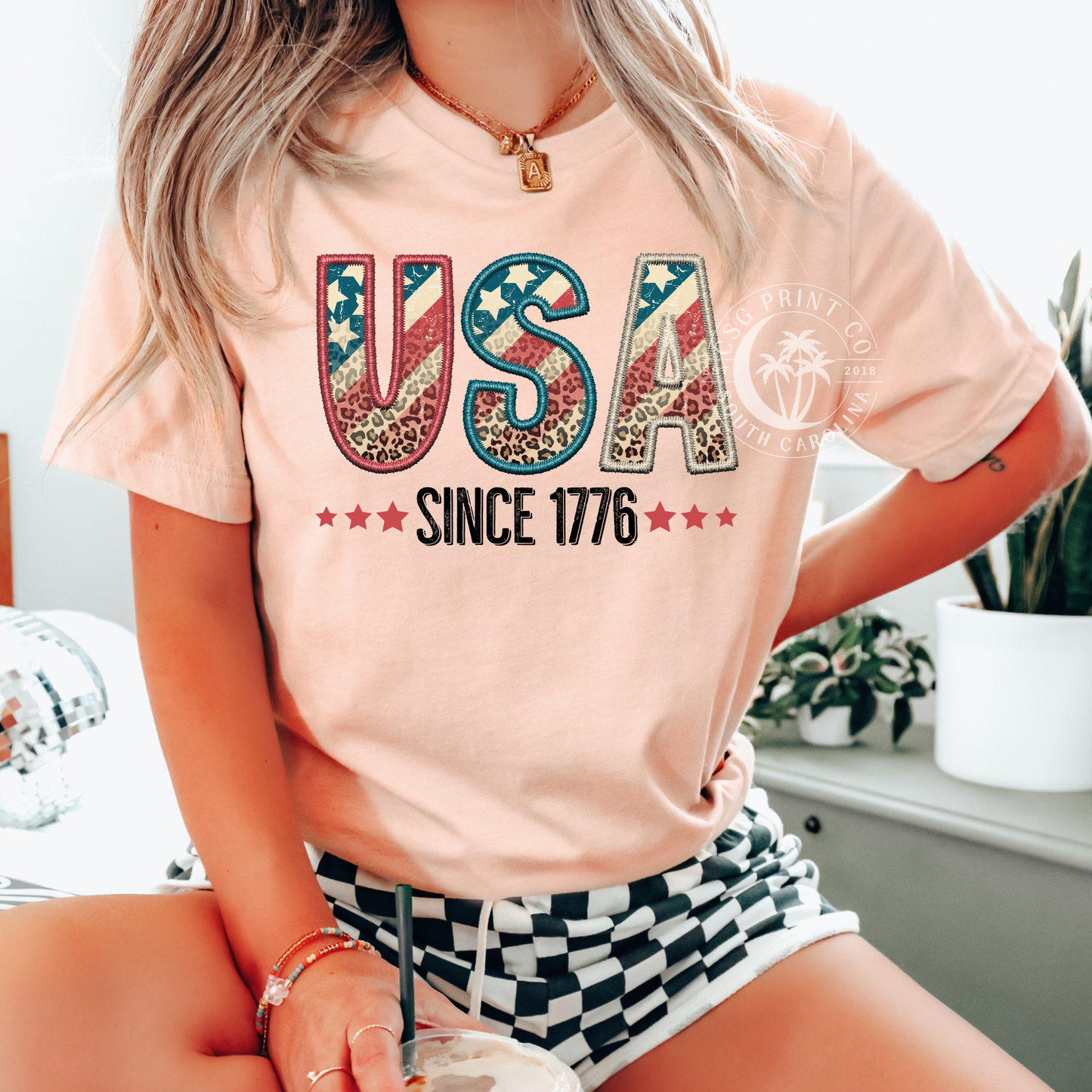 USA Since 1776-Leopard Faux Embroidery