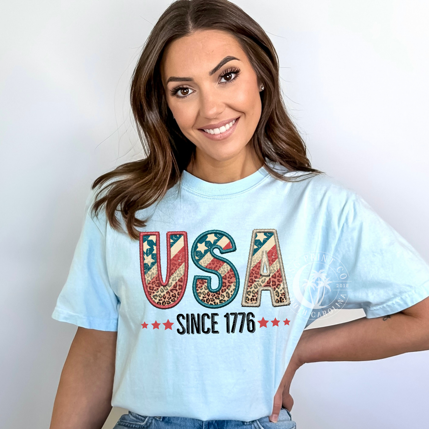 USA Since 1776-Leopard Faux Embroidery