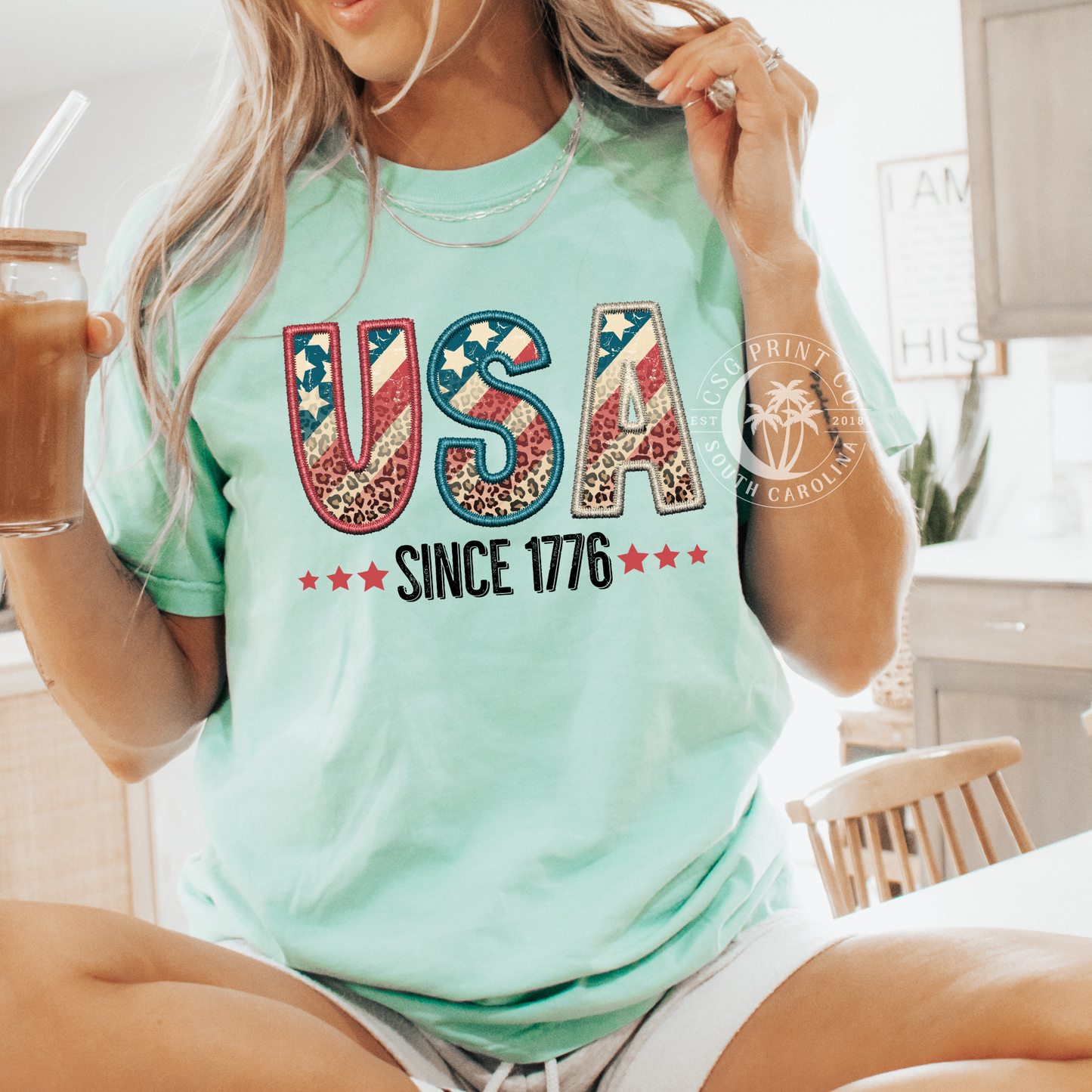 USA Since 1776-Leopard Faux Embroidery