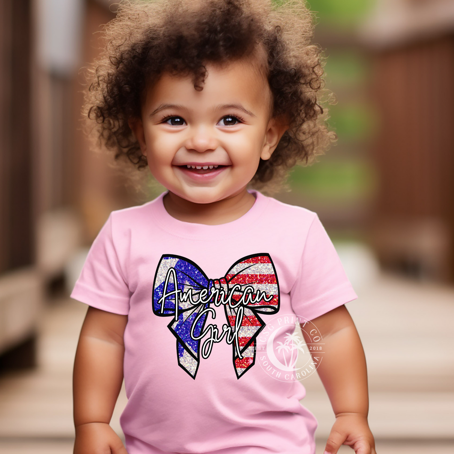 American Girl- Faux Glitter Patriotic Bow