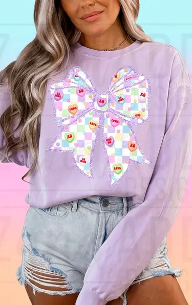 Checkered Purple Valentines Bow