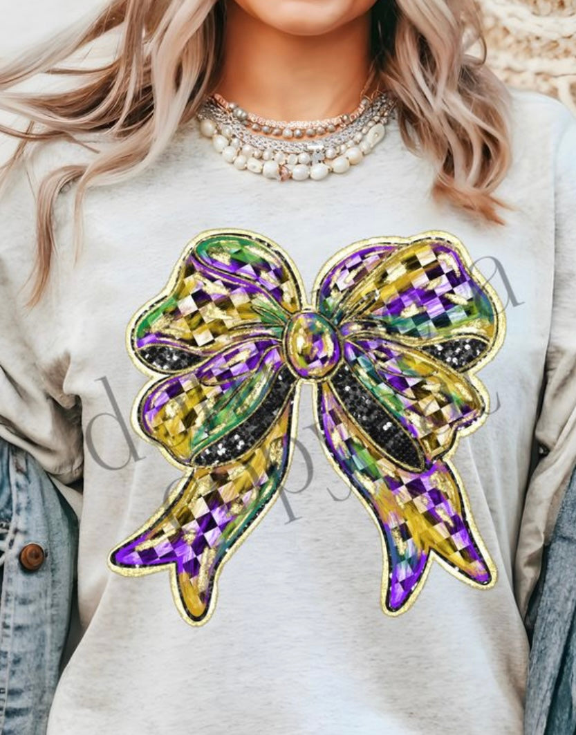 Checkered Mardi Gras Bow