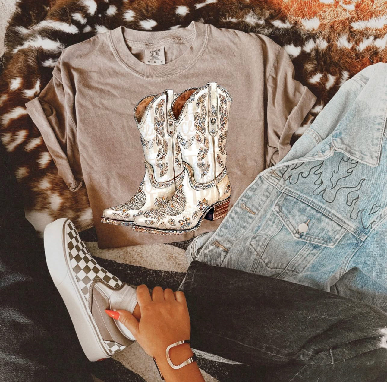 Faux Rhinestone White Boots