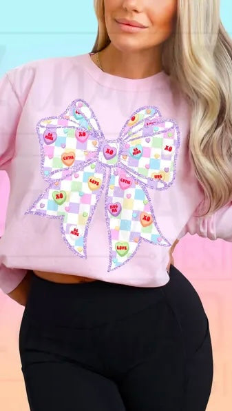 Checkered Purple Valentines Bow