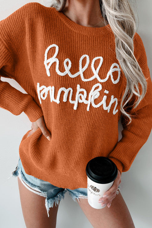 White Hello Pumpkin Graphic Sweater