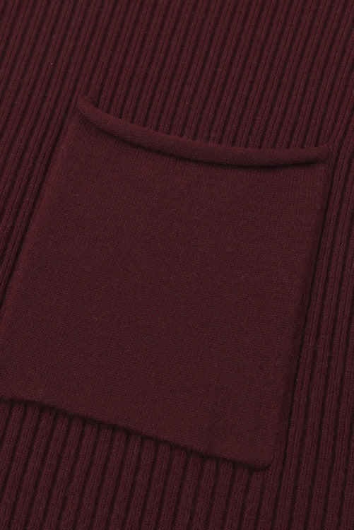 Patch Pocket Ribbed Knit Short Sleeve Sweater
