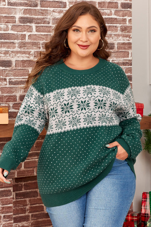 Green Christmas Snowflake Pattern Drop Shoulder