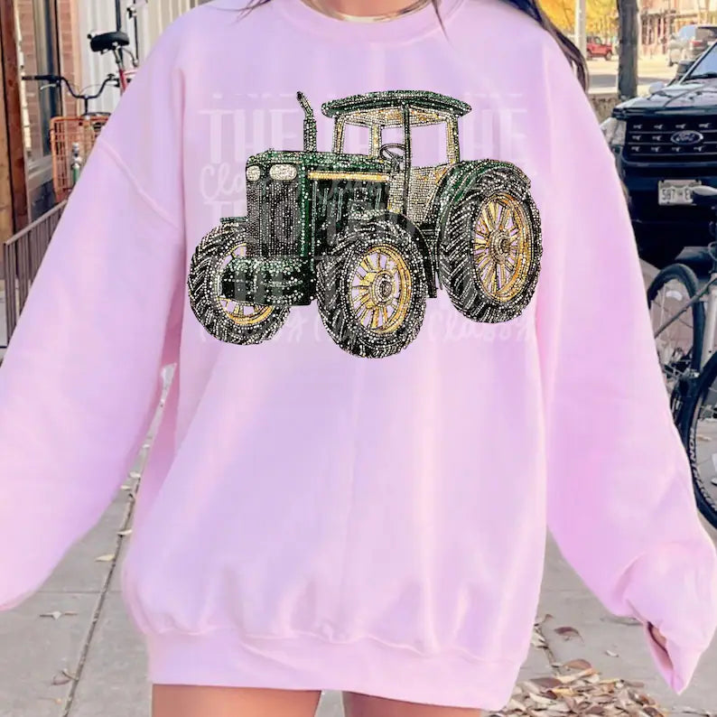 Youth Faux Rhinestone Green Tractor