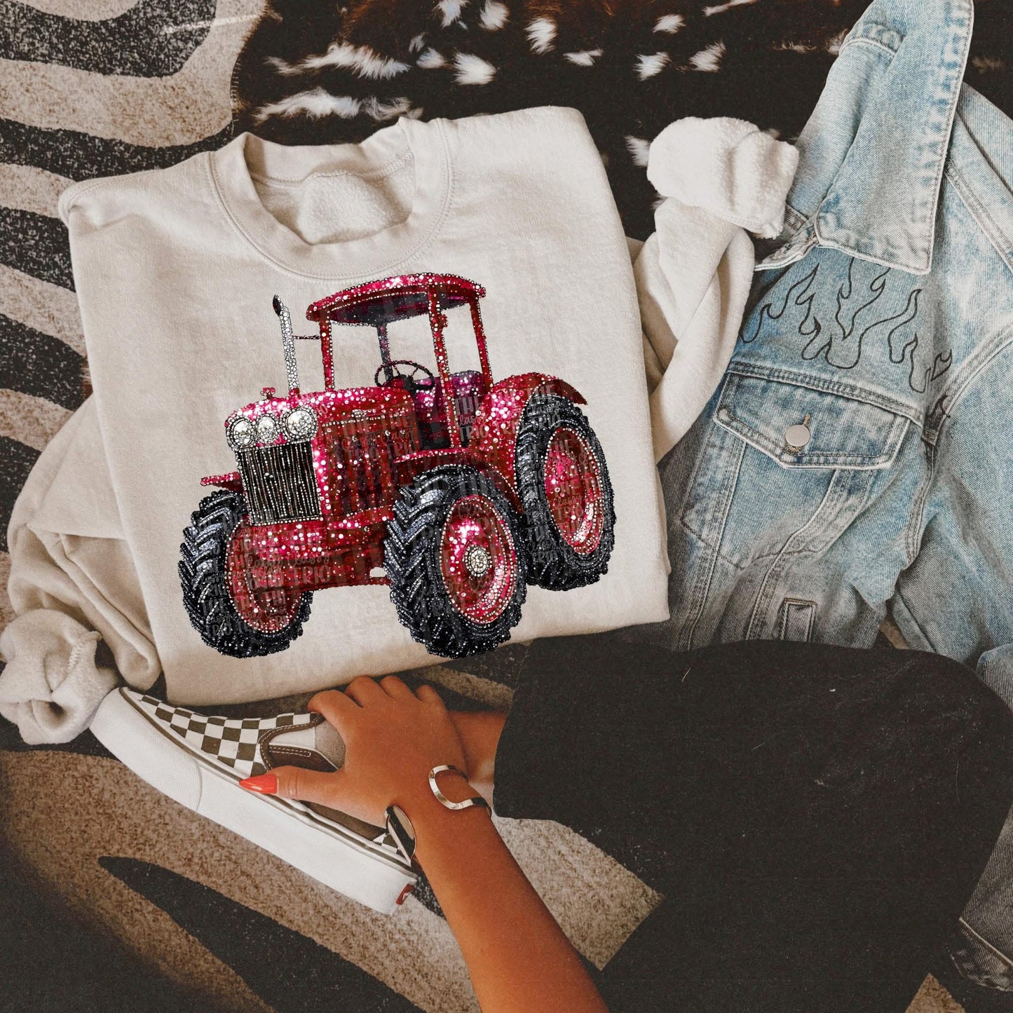 Youth Faux Rhinestone Red Tractor