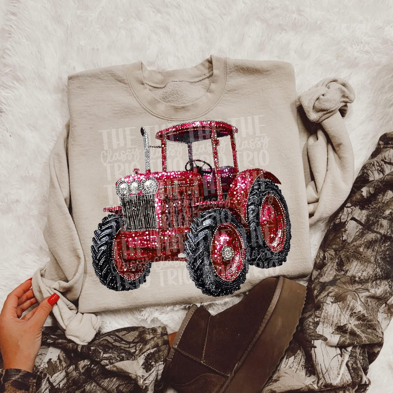 Youth Faux Rhinestone Red Tractor