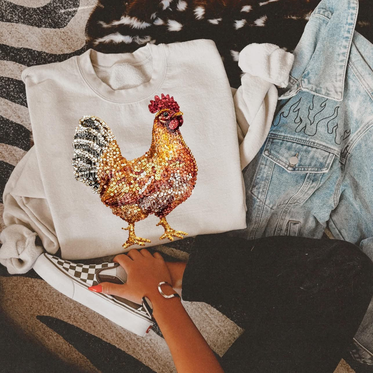 Youth Faux Rhinestone Tan Rooster
