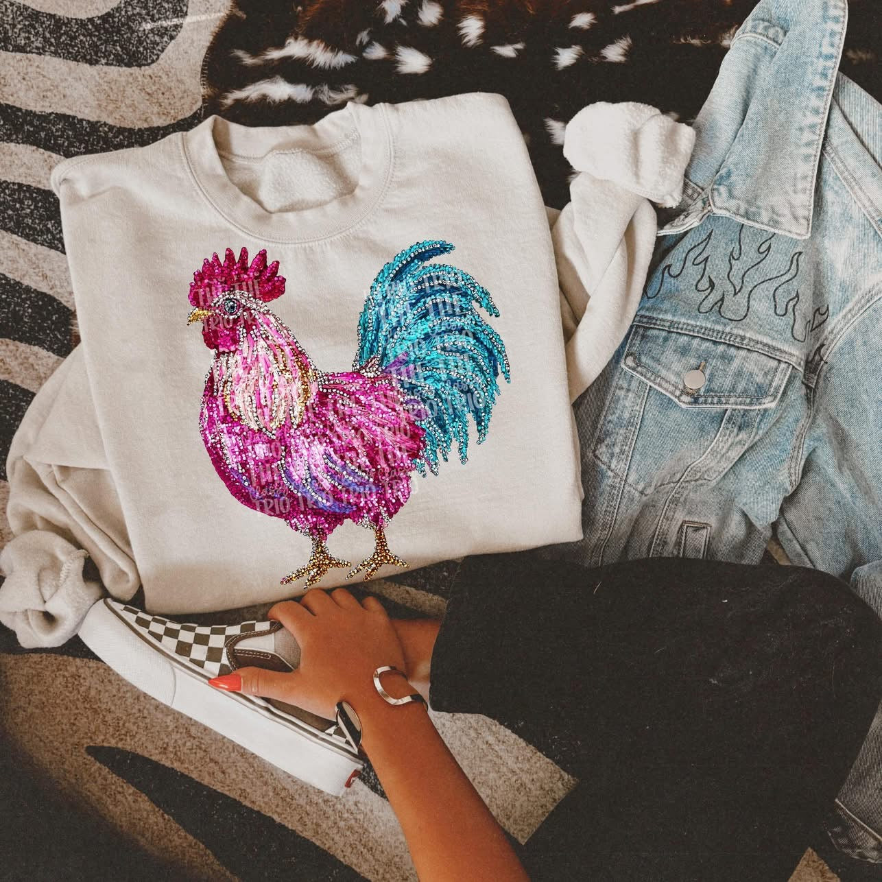 Youth Faux Rhinestone Pink Rooster