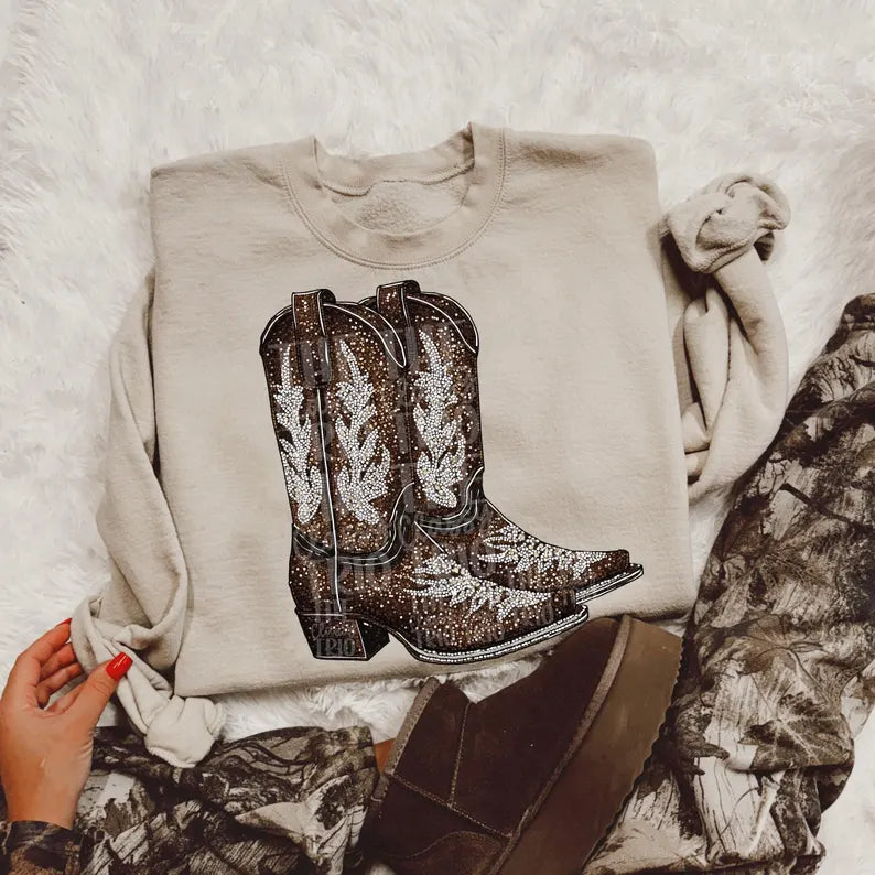 Faux Rhinestone Brown Boots