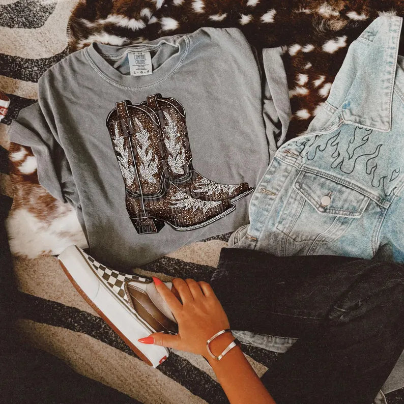 Faux Rhinestone Brown Boots