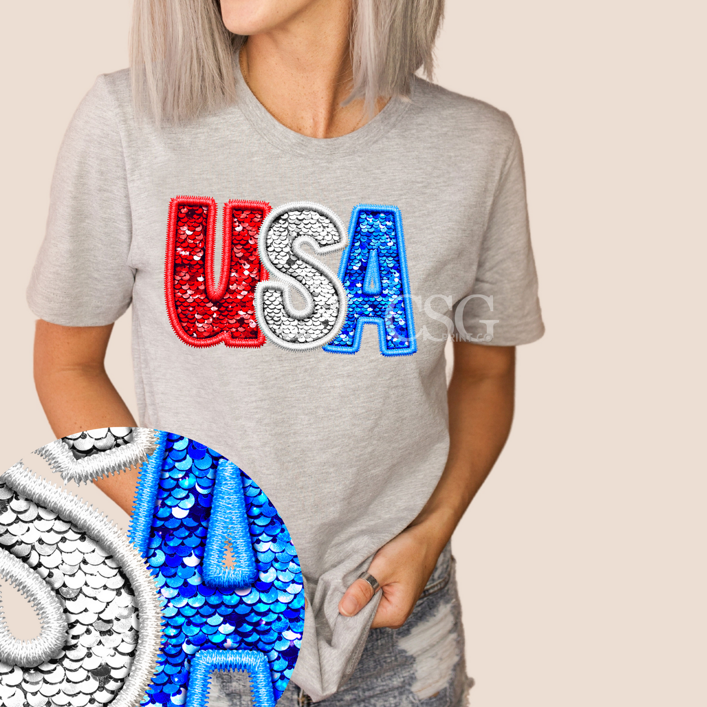 USA SEQUIN ALPHAS-Adult-Faux Sequins