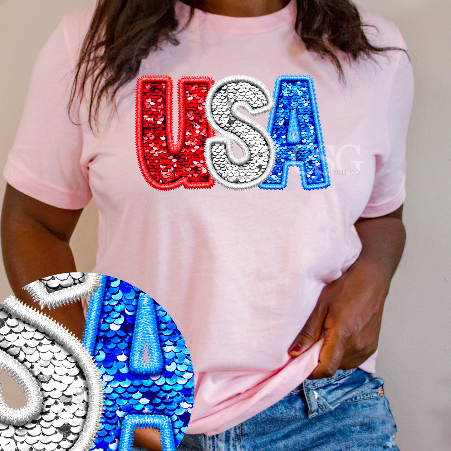 USA SEQUIN ALPHAS-Adult-Faux Sequins