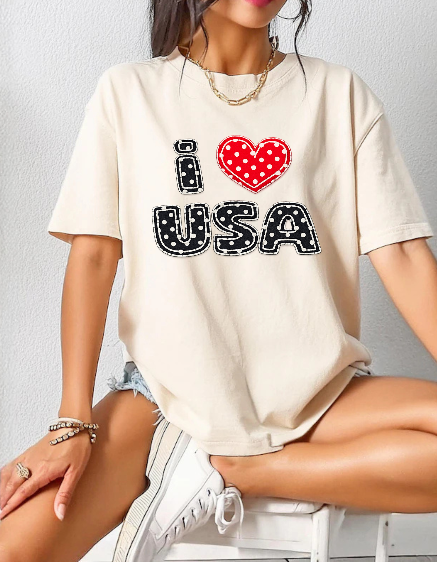 Faux Embroidery Polka Dot USA