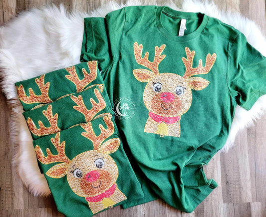 Faux Chenille Reindeer Face- Tee or Sweatshirt