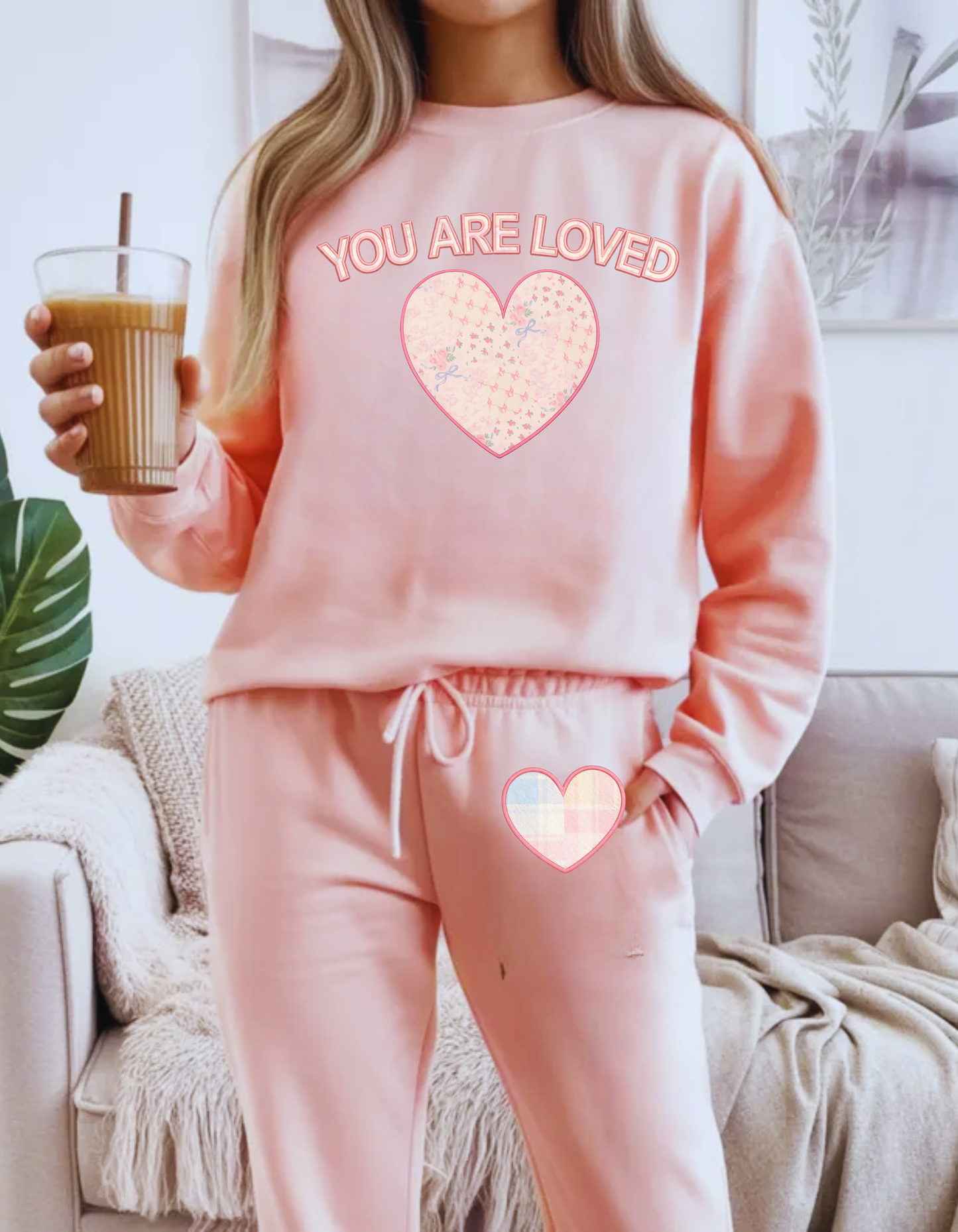 Faux Embroidered You Are Loved Sweatshirt