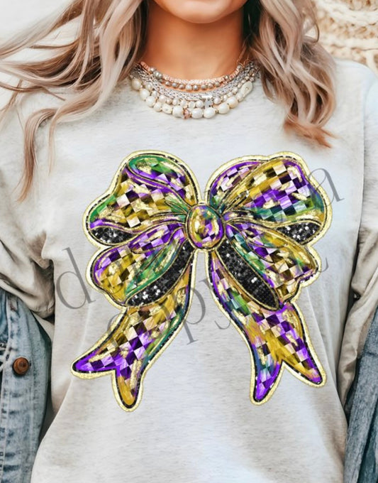 Checkered Mardi Gras Bow