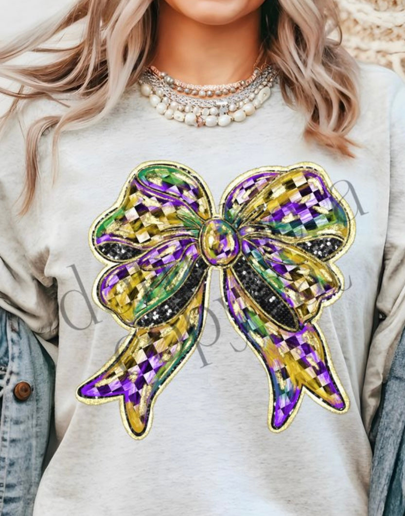 Kids Checkered Mardi Gras Bow