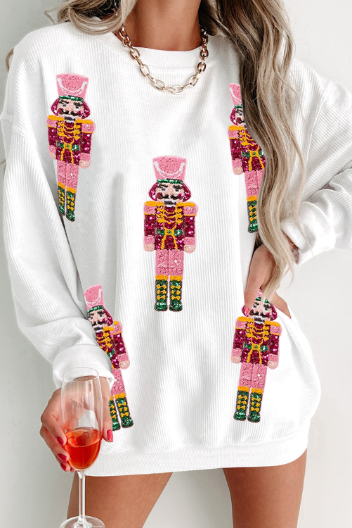 White Christmas Nutcracker Graphic Corded Baggy Sweatshirt