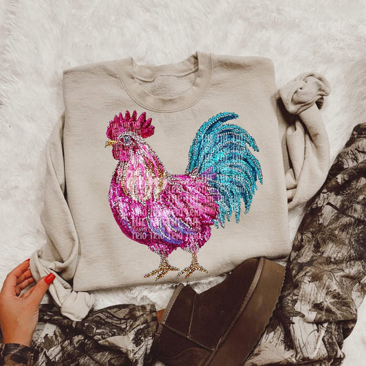 Faux Rhinestone Pink Rooster