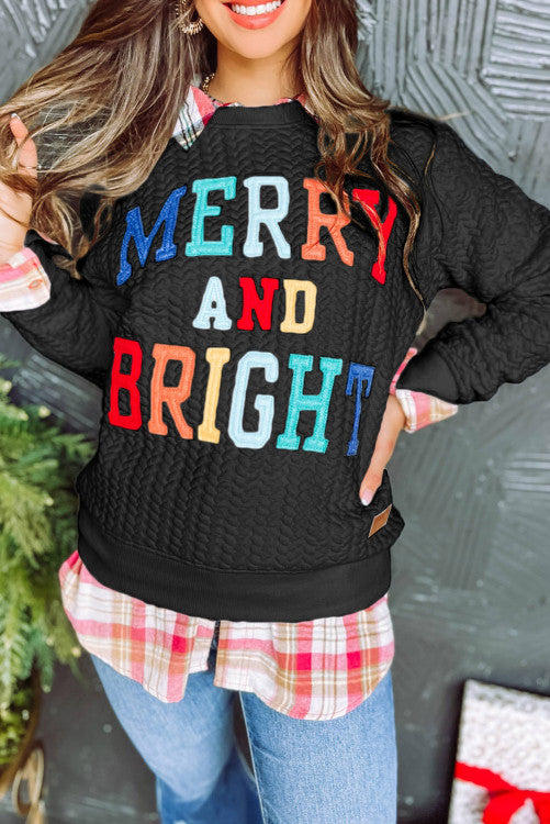 Merry And Bright Cable Knit Pullover Sweatshirt