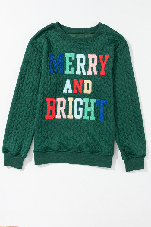 Merry And Bright Cable Knit Pullover Sweatshirt