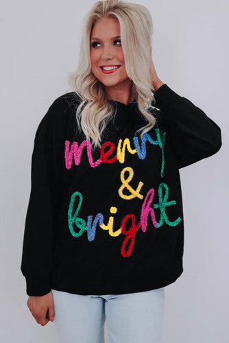 Black Tinsel Merry & Bright Round Neck Plus Size Sweater