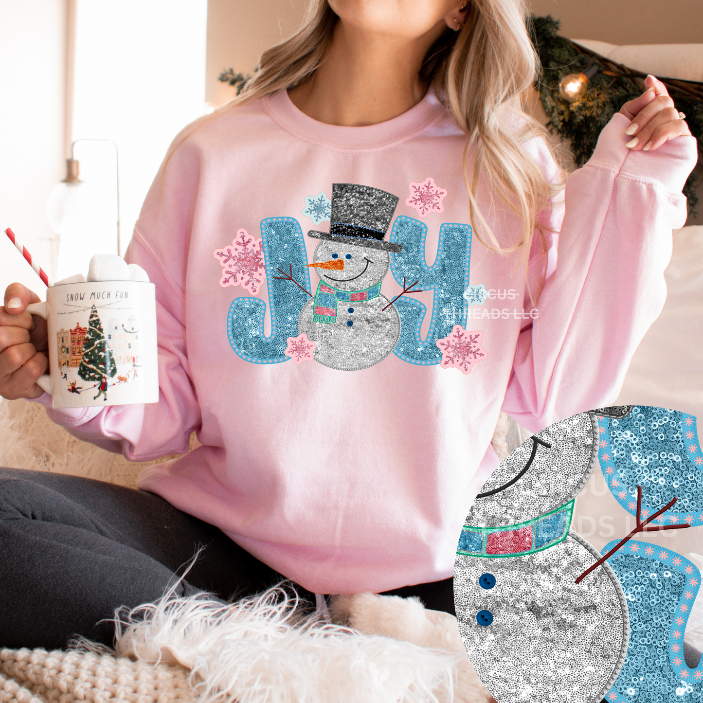 Faux Sequin JOY Snowman - Tee or Sweatshirt