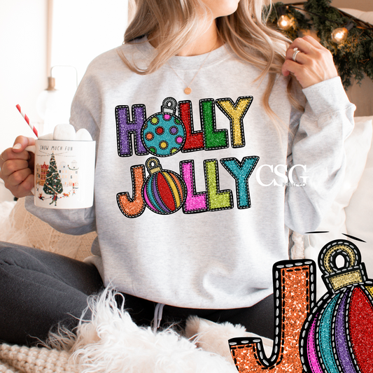 FAUX EMBROIDERED HOLLY JOLLY