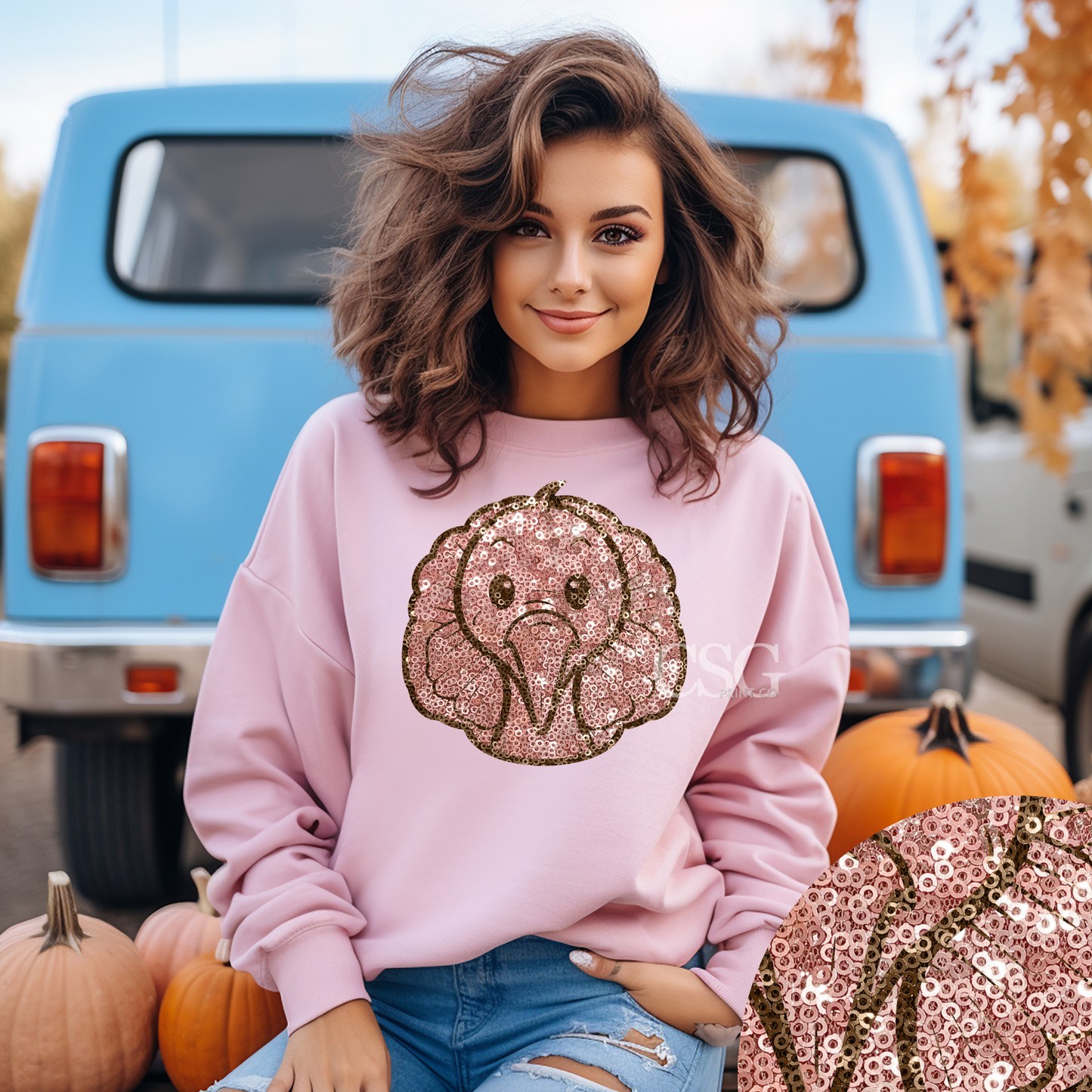 Sweatshirt Faux Sequin Turkey