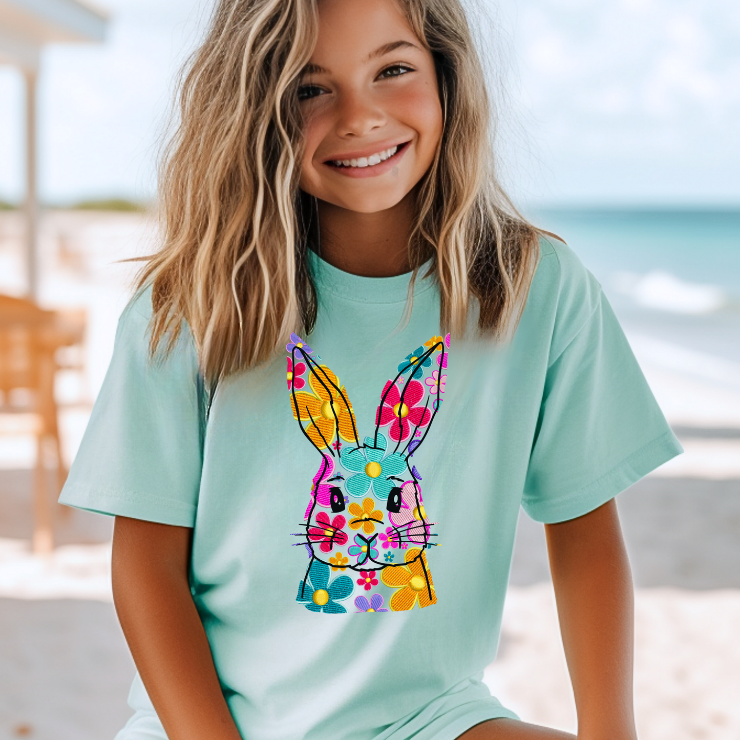 Floral Bunny Faux Embroidery-KIDS