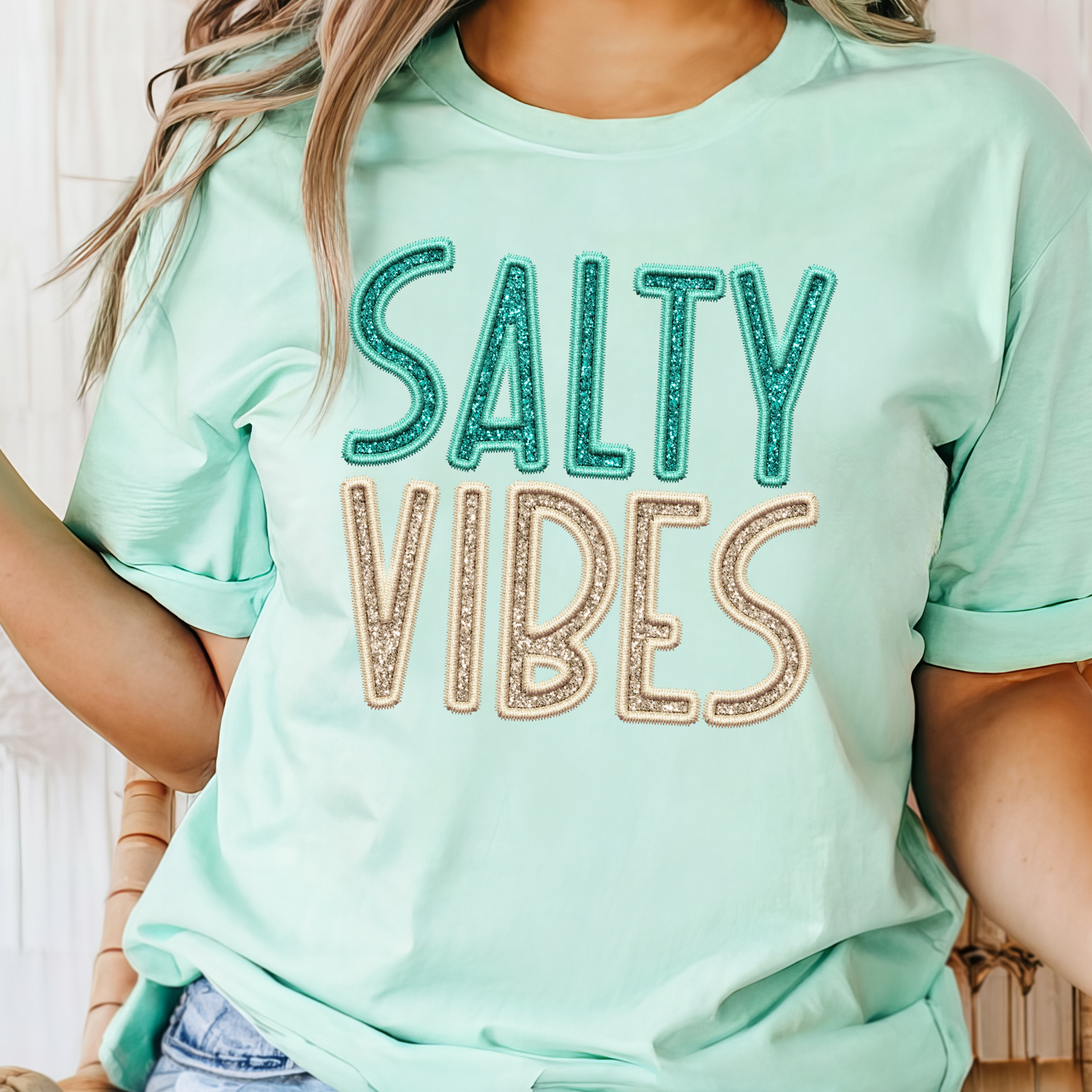 Salty Vibes-Faux Glitter/Embroidery